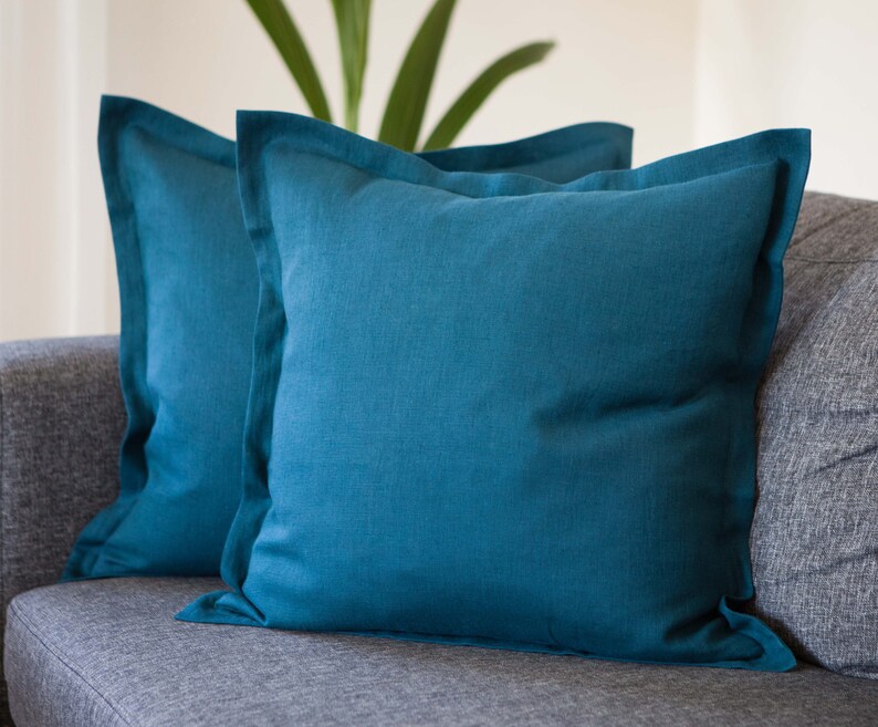 Teal Throw Pillow Covers Set of 2 From Linen With 1 Inch Etsy