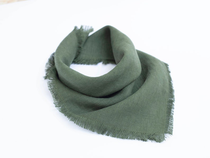 Linen bandana, square linen scarf, women bandana, sage green linen bandana, dog bandana image 3