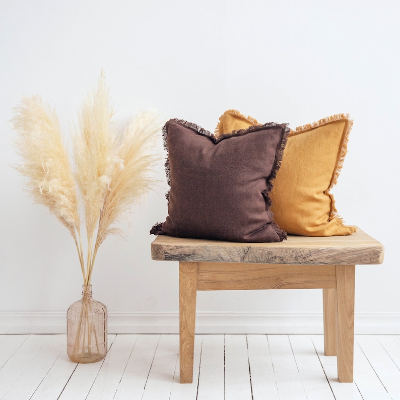 Plum Purple Fringe PILLOW COVER Linen Pillowcase Purple Etsy