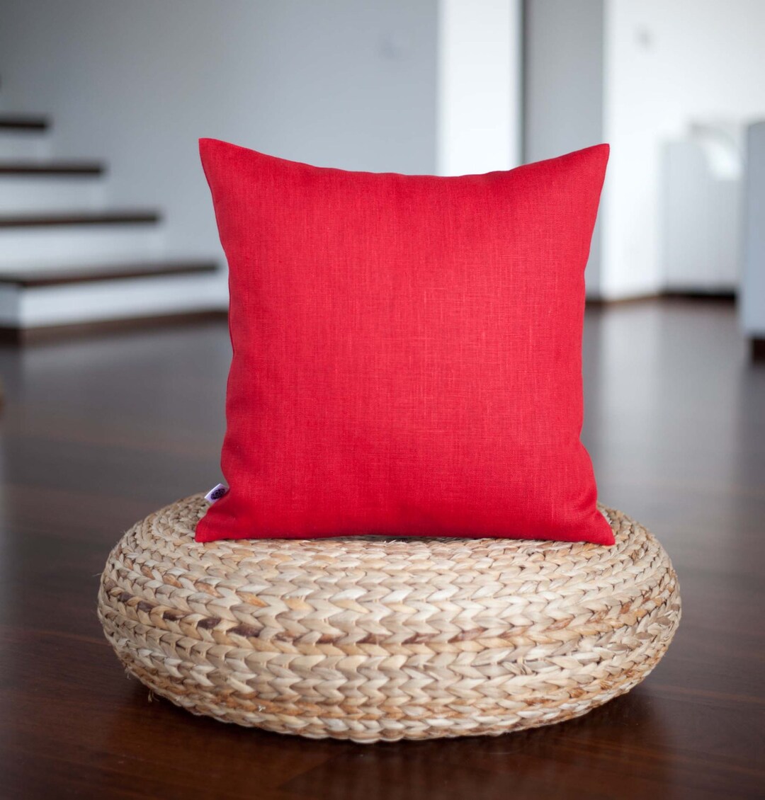 Red Pillow Cover Linen Throw Pillows Red Decorative Pillow Case Accent