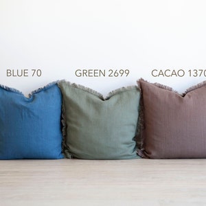 20x20 linen throw pillow cover, fringed linen throw pillow, two tone decorative pillow, pillow for bedding decor image 10
