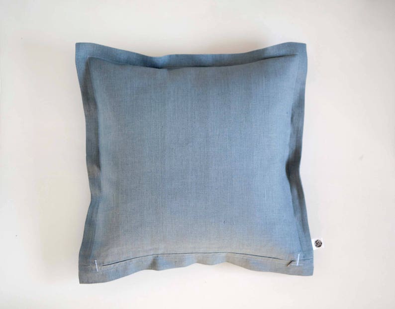 Dusty blue pillow pillow cover, natural linen pillowcase image 7