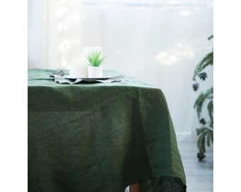 Mantel de lino verde: Decoración rústica lavable para mesa de granja