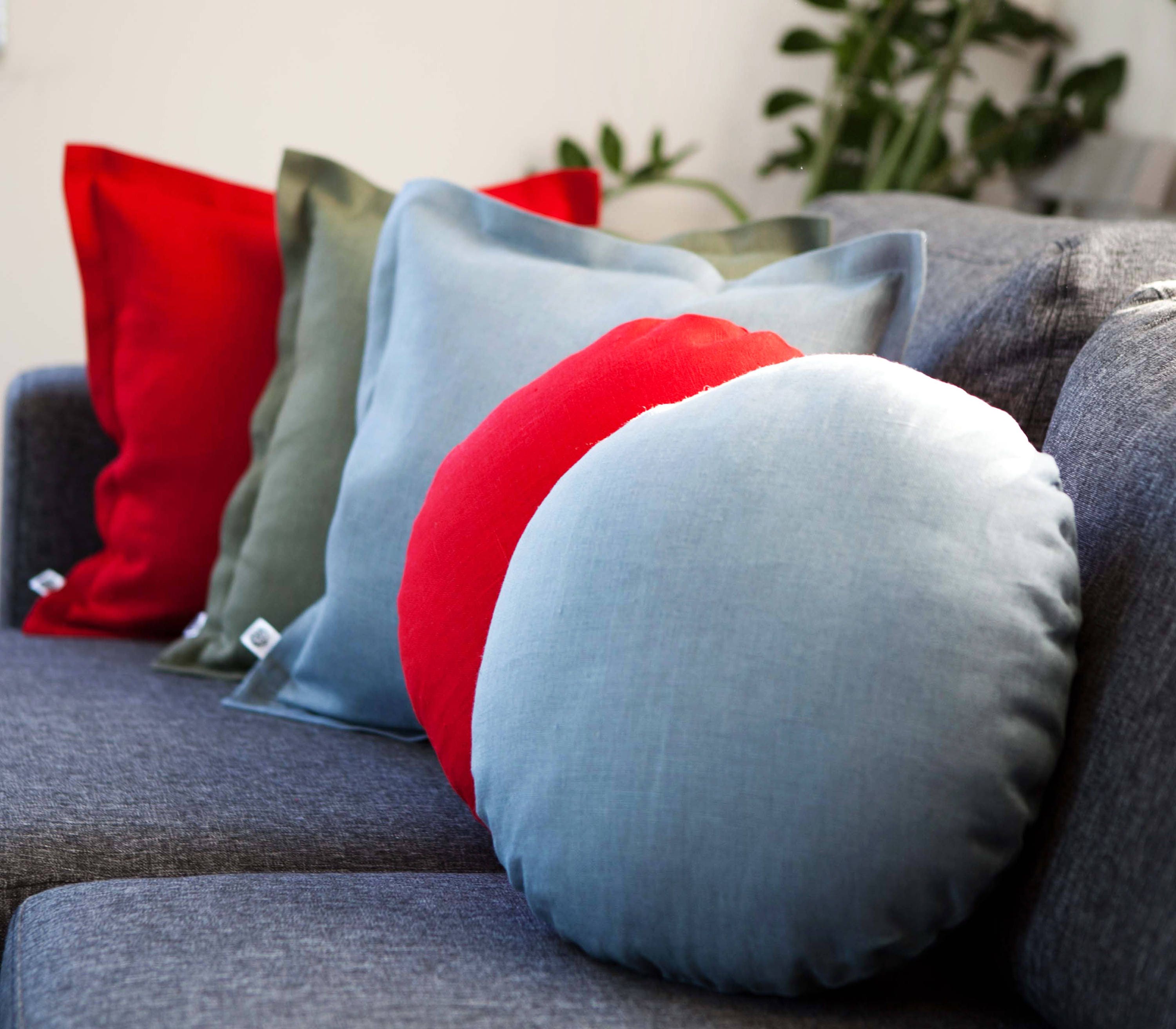 Handmade Red Linen Pillow Cover: Oxford Style Flanged