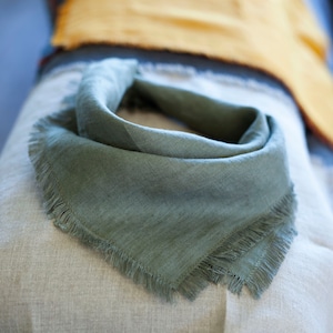 Linen bandana, square linen scarf, women bandana, sage green linen bandana, dog bandana image 4