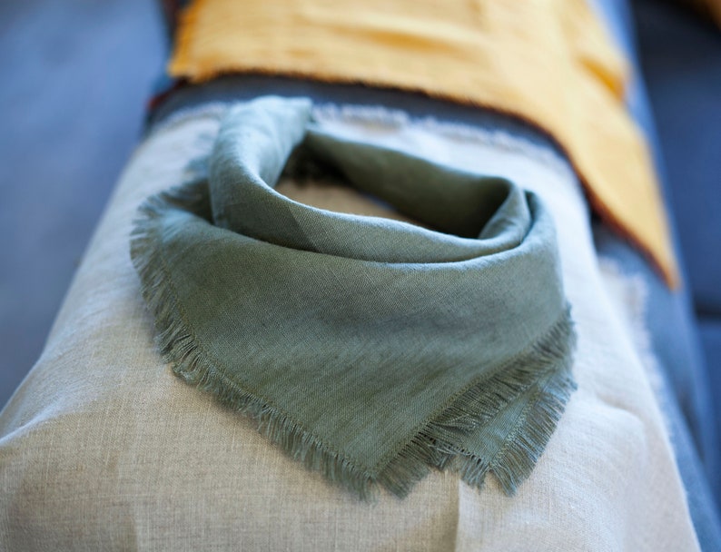 Linen bandana, square linen scarf, women bandana, sage green linen bandana, dog bandana image 4