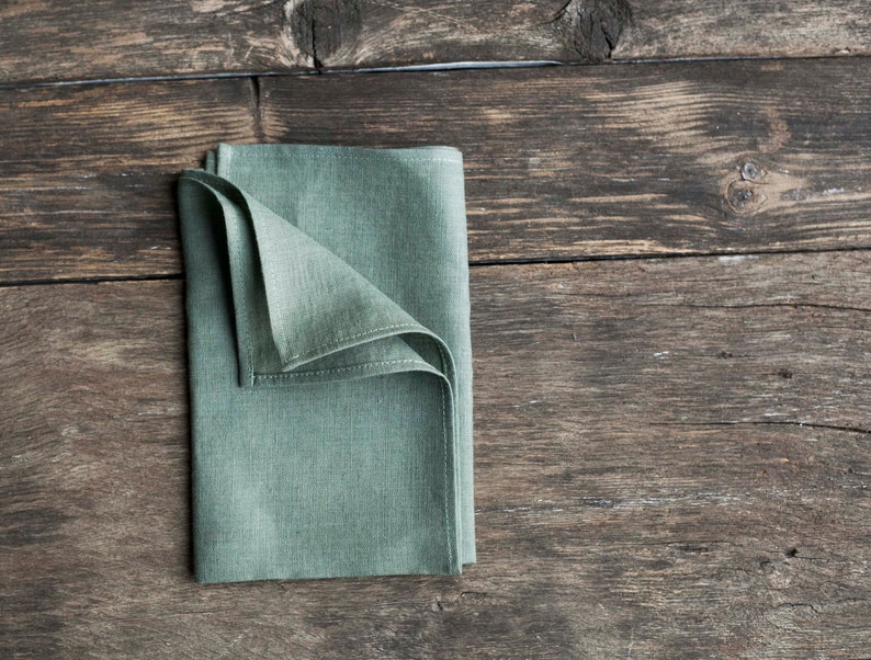 Stonewashed Green Linen Napkins Softened Cloth Napkins Bulk Etsy