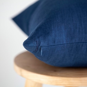 Navy blue pillow cover, pure linen pillowcase with hidden zipper and custom size - handmade gift idea for home refreshing