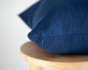 Navy blue pillow cover, pure linen pillowcase with hidden zipper and custom size - handmade gift idea for home refreshing