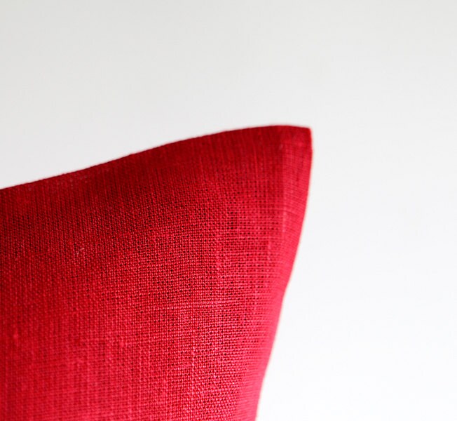 Red linen cushion cover in custom size for living room decor Etsy