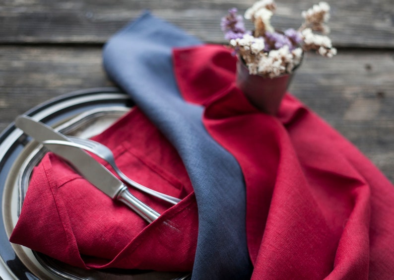 Red linen napkins, cloth napkins, napkins bulk, Christmas napkins image 6