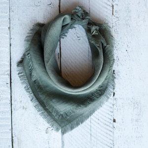 Linen bandana, square linen scarf, women bandana, sage green linen bandana, dog bandana image 2