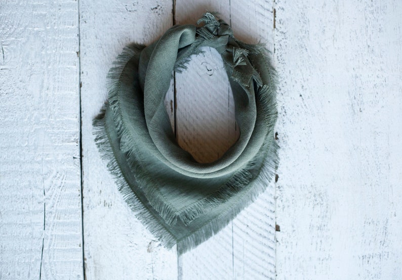 Linen bandana, square linen scarf, women bandana, sage green linen bandana, dog bandana image 2