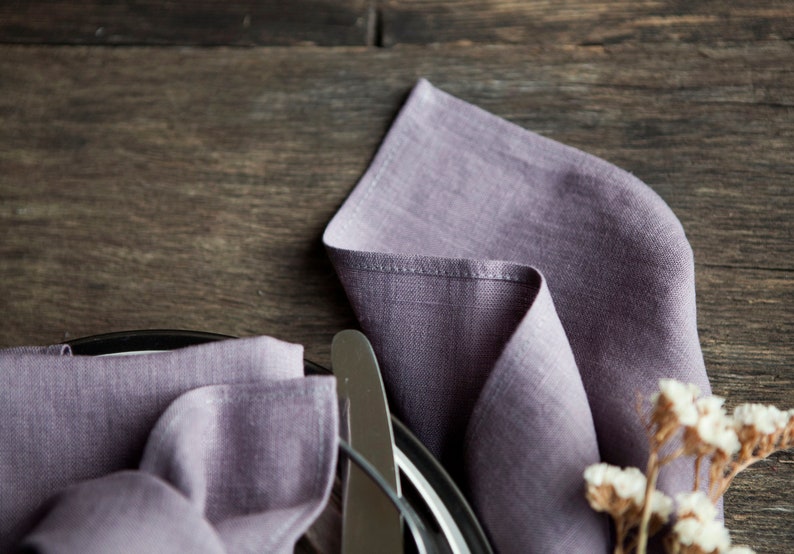 Stonewashed linen napkins Dusty purple napkins Cloth napkins Etsy