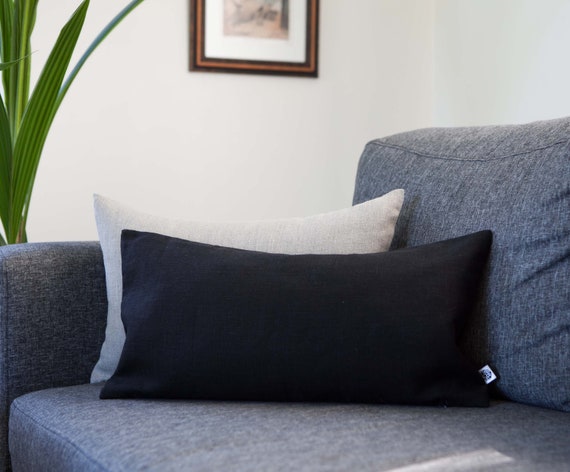 Black Lumbar Body Pillow Case Long Linen Pillow Cover Etsy