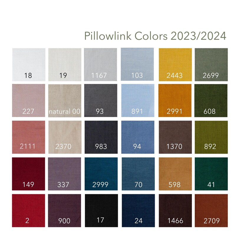 May include: A color chart with 24 fabric swatches, each labeled with a number. The swatches are arranged in a grid of six columns and four rows. The colors include white, gray, blue, green, brown, red, and yellow.