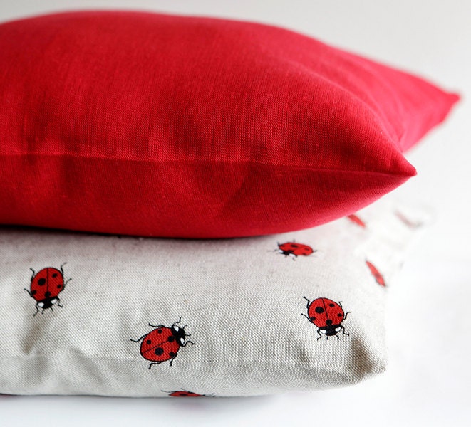Red linen cushion cover in custom size for living room decor Etsy
