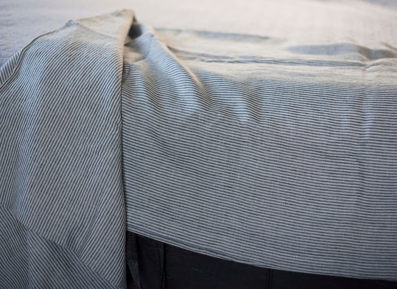 Ticking stripe tablecloth, Natural farmhouse style tablecloth, Linen long tablecloth, softened linen table cloth, rustic linen tablecloth image 8