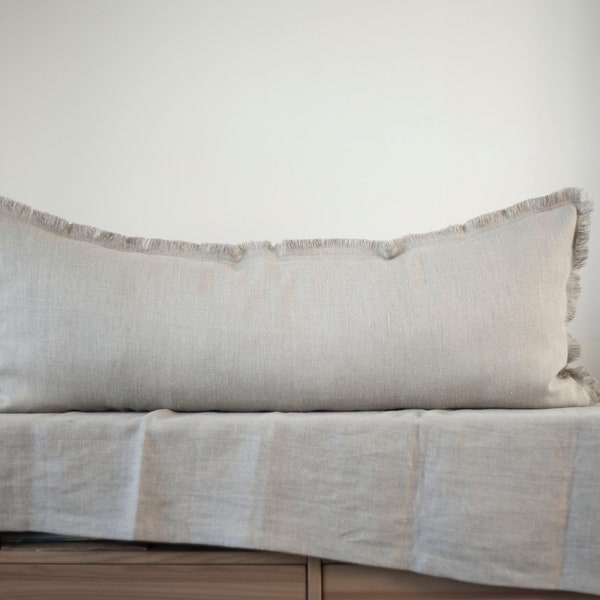Raw edge linen pillow, rough natural linen pillowcase for linen bedding with insert