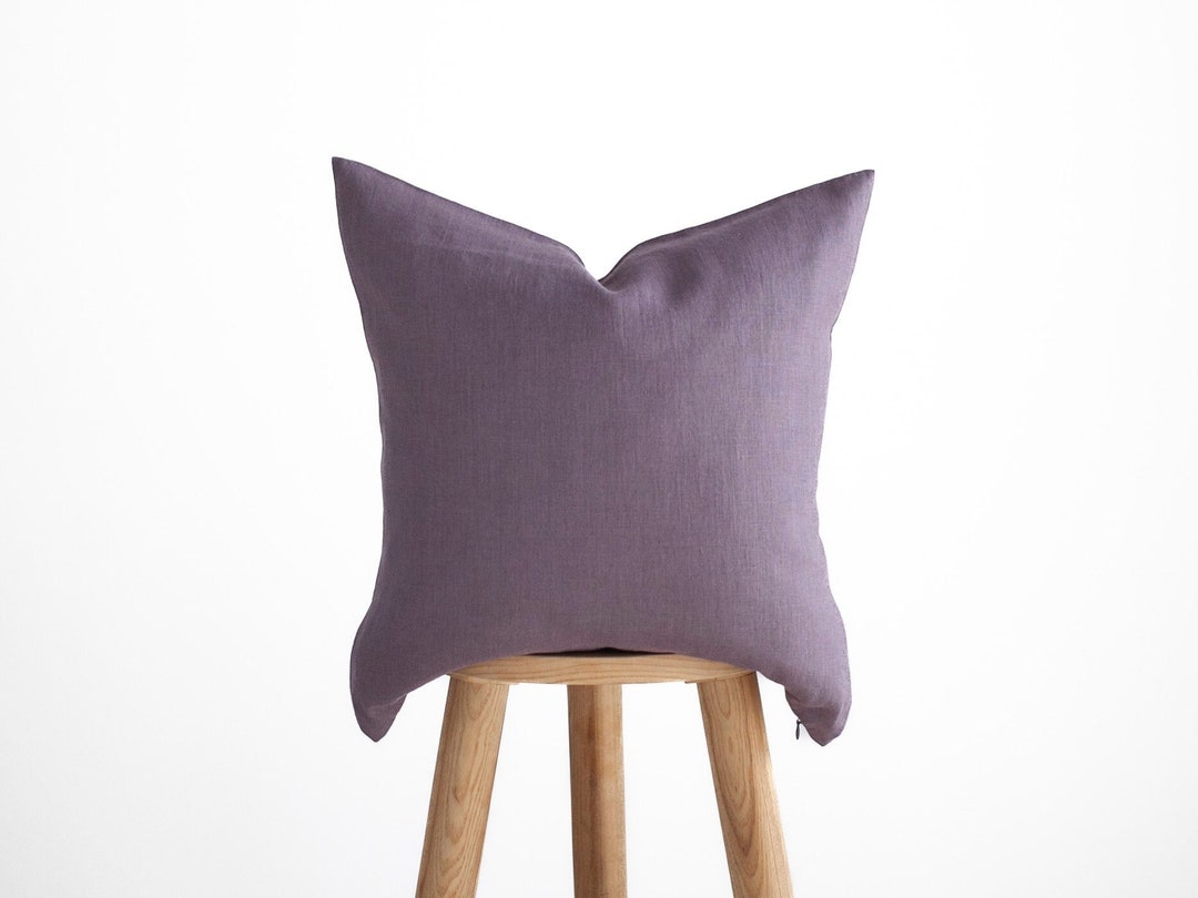 Classic Purple Linen Pillow Cover With Hidden Zipper Closure Etsy