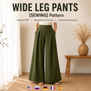Wide Leg Pants Sewing Pattern PDF, High Waist Palazzo Pants Pattern, Pleated Trousers Sewing Pattern, Women Pants PDF, Beginner Friendly Sew