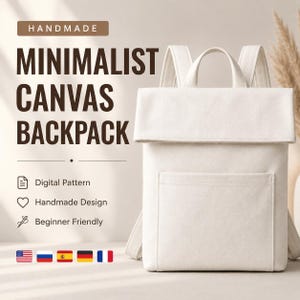 Modèle PDF de couture de sac à dos en toile minimaliste, modèle de sac à dos à enroulement, tutoriel de couture de sac adapté aux débutants, téléchargement numérique