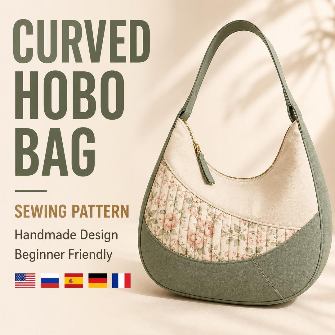 Curved Hobo Bag Sewing Pattern PDF, Beginner Friendly Shoulder Purse ...