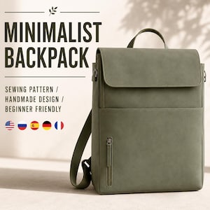 Minimalist Backpack Sewing Pattern PDF, Sage Green Laptop Bag Tutorial, Modern Work Backpack, Beginner Friendly Bag Pattern