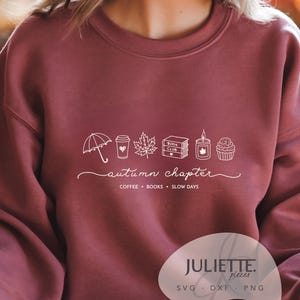 Archivo para plotter | Diseño para transferencia termoadhesiva - Capítulo de otoño | Otoño | Café Libros Días tranquilos | Suéter acogedor de otoño | SVG | DXF | PNG