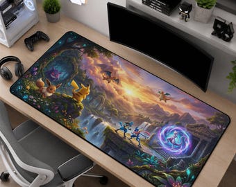 Pokemon Gaming Mouse Pad, Pikachu Charizard Desk Mat, Pokeball Mouse Pad, Cute Gamer Desk Mat