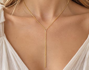 Colar tipo Y banhado a ouro 14K, corrente com pingente de 15 cm de comprimento, dourado ou prateado.