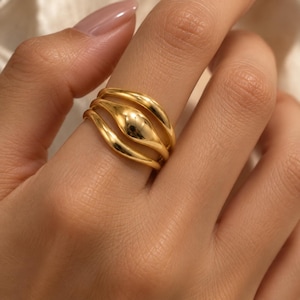 Anillo escultural irregular, anillo multibanda con abertura ajustable, joyería minimalista moderna para mujer.