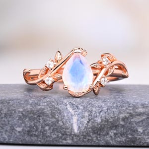 Ring med månsten i roséguld – 925 massivt sterlingsilver, löfte, vigselring
