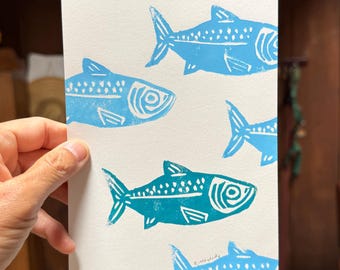 Ocean Fish Linocut Print: Handmade Wall Art for Beach Lovers