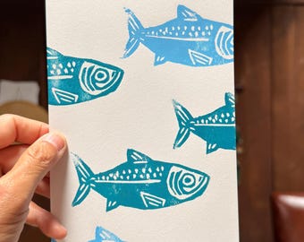 Impression linogravure poisson de mer : oeuvre d'art murale faite main pour les amoureux de la plage