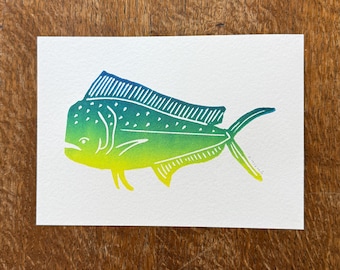 Mahi Mahi kunstprint, goudmakreel wanddecoratie, cadeau voor een strandhuis in Florida, oceaan decoratie voor de woonkamer, cadeau voor de kustvisserij op grote zeedieren