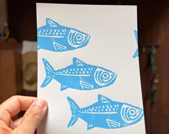 Ocean Fish Linocut Print: Handmade Wall Art for Beach Lovers