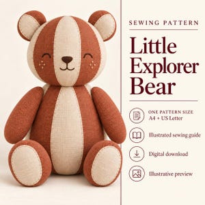 Patrón de costura para osito explorador pequeño, mochila de fieltro (descarga digital)
