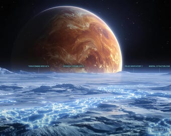 Frozen Moon Illustration: Crystalline Surface, Hidden Oceans (Digital Download)
