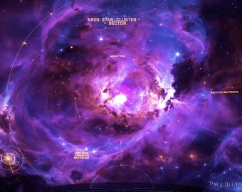 Stellar Nursery Nebula Illustration: Violet, Gold, Blue Cosmic Art (Digital Download)