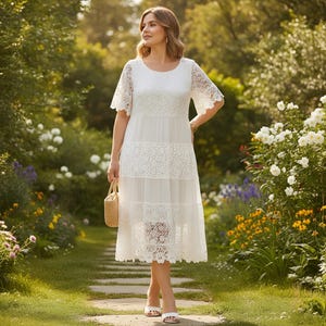 embroidered tiered midi dress in cottage garden Embroidered Tiered Midi Dress in Cottage Garden