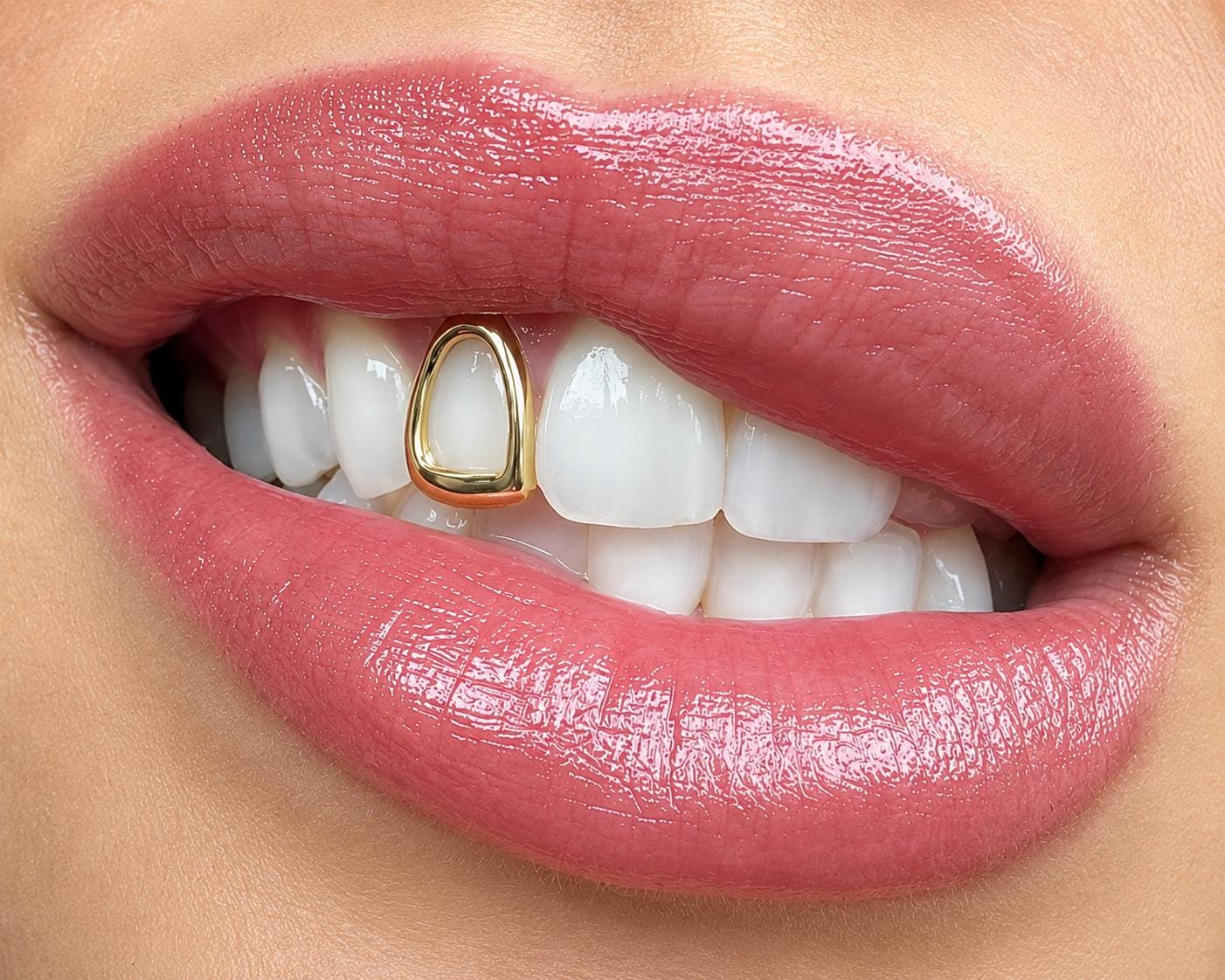 Single Tooth Gold Grill, Open Face Tooth Cap, Custom Gold Tooth Cover, Minimalist Hip Hop Dental Jewelry, Removable Grill