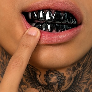 Glossy Black Grillz | Removable Tooth Caps | Hip Hop Fashion Accessory | Rap Aesthetic | Unisex Gift
