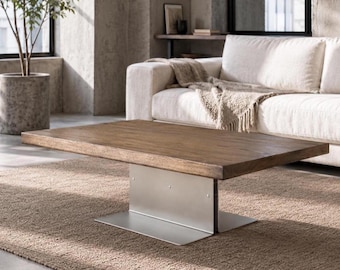 Couchtisch Brutalist |  Handgefertigte Roteiche und Edelstahl |  Moderne Industrielle Wohnzimmer Möbel