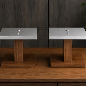 Supports d'enceintes style Mid-Century Modern - Rehausseur de moniteurs de studio brutaliste - Support de bureau incliné en chêne et métal - 5, 10 et 15 degrés - Hi-Fi audiophile