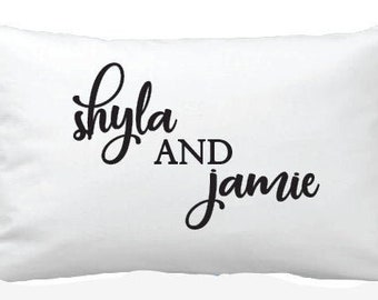 Beautiful couples names pillow, perfect for 2nd wedding anniversary "cotton", valentine's day, proposal, wedding or engagement gift LGBTQ+