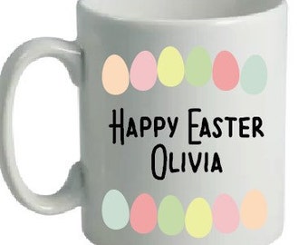 Super cute Easter eggs custom mug for any age. Perfect gift for kids, teens, mum, dad, grandma & pops. Choose ceramic or polymer for kids.