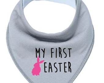 Custom My First Easter bandana bib. Names, quotes, hashtags. High quality material & vinyl printing. Create your own design with us.