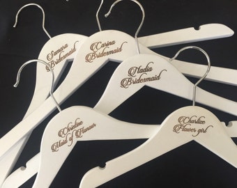 Stunning Classical double line ETCHED personalised coat hangers with title for the perfect bridal party gifts with names. Customised for you