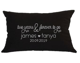 Two years & forever to go with your names and date. Perfect personalised 2nd anniversary cotton gift, wedding/engagement LGBTQ+. Quality!